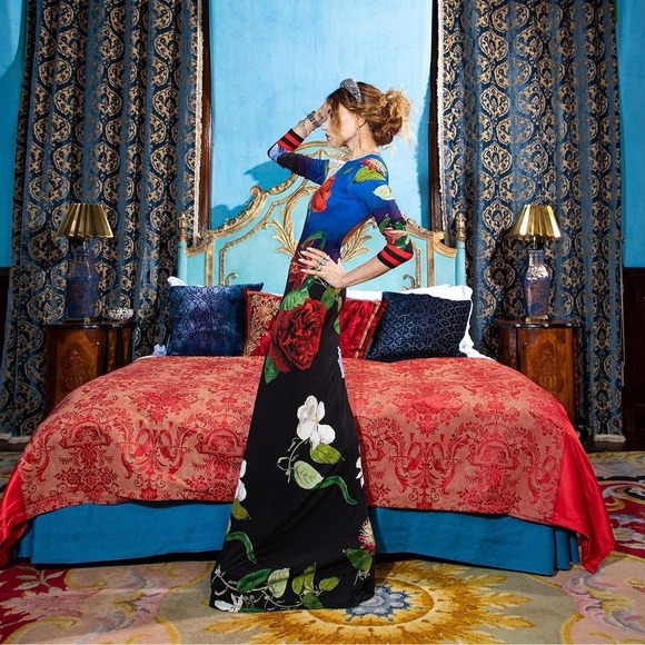 NWT Alice + Olivia Revolve Delora Open-Back Maxi Dress Size 8 Lunch Date Floral - Picture 3 of 16